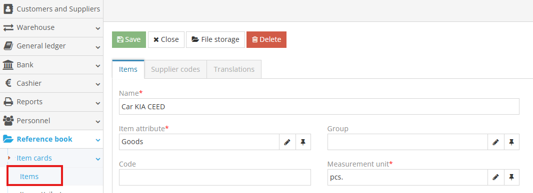 Creating item card for long-term asset such as car